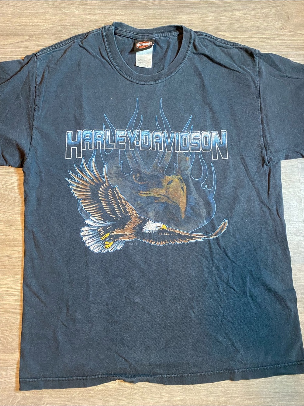 Y2K Harley-Davidson Black Graphic Eagle Tee - Boston, Massachusetts